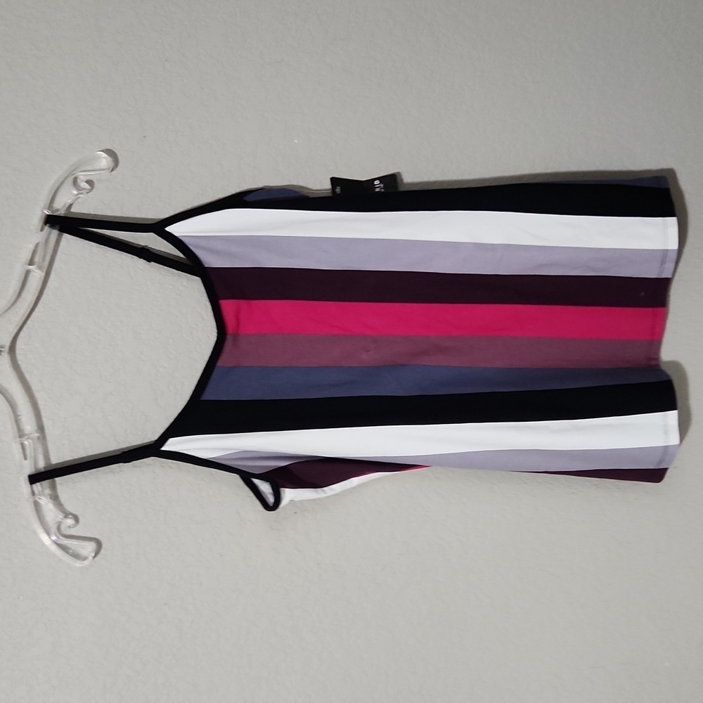 Torrid Striped Tank Top in Black, White, Pink, and Purple